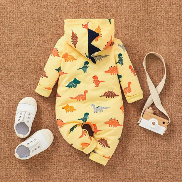 Dinosaur Print Variable Romper Long Sleeve with Spikes on Cap - Image 2