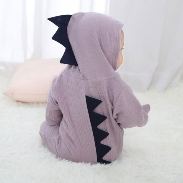 Dinosaur Hoodie Romper Long Sleeve Zip Up - Image 5