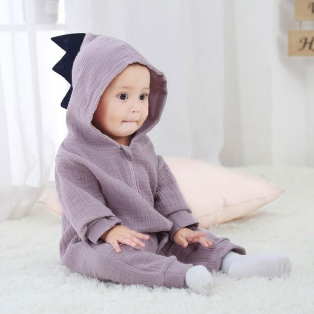 Dinosaur Hoodie Romper Long Sleeve Zip Up - Image 2