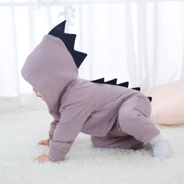 Dinosaur Hoodie Romper Long Sleeve Zip Up - Image 4