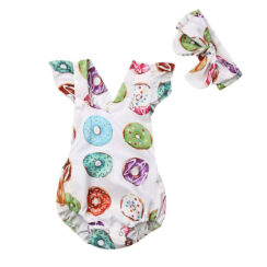 Baby Open Back Donut Print Romper with Headband