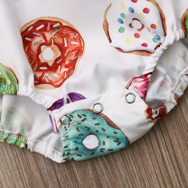 Donut Print Romper Open Back Sleeveless with Ribbon Headband - Image 4