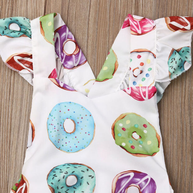 Donut Print Romper Open Back Sleeveless with Ribbon Headband - Image 3