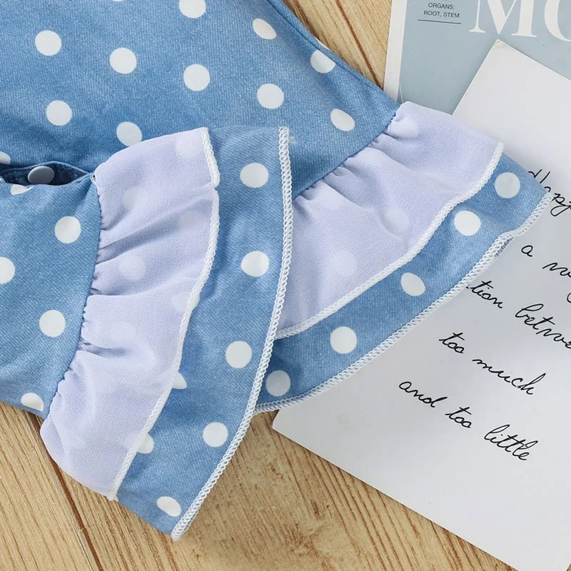 Dotted Bell Bottom Romper with Pom Pom & Ribbon Headband Long Sleeve - Image 5