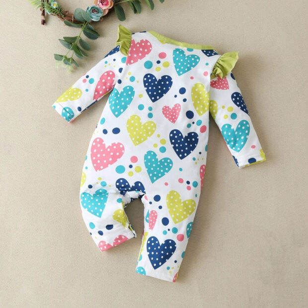 Baby Dotted Hearts Pattern Pajamas Romper