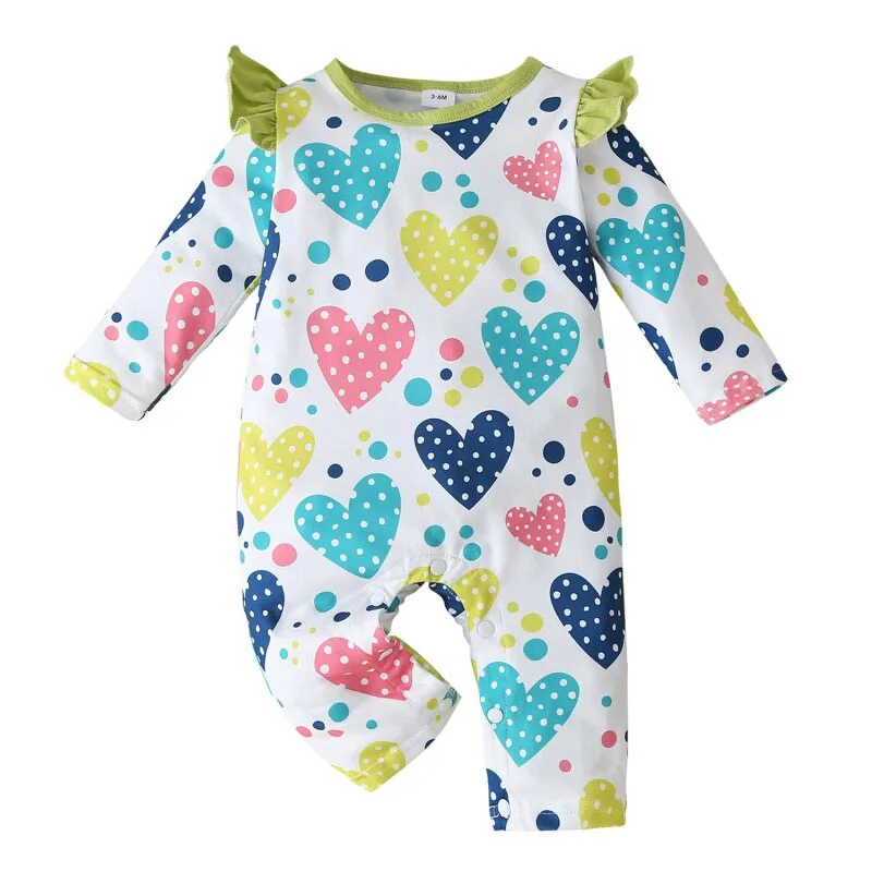 Dotted Hearts Pattern Pajamas Romper Long Sleeve