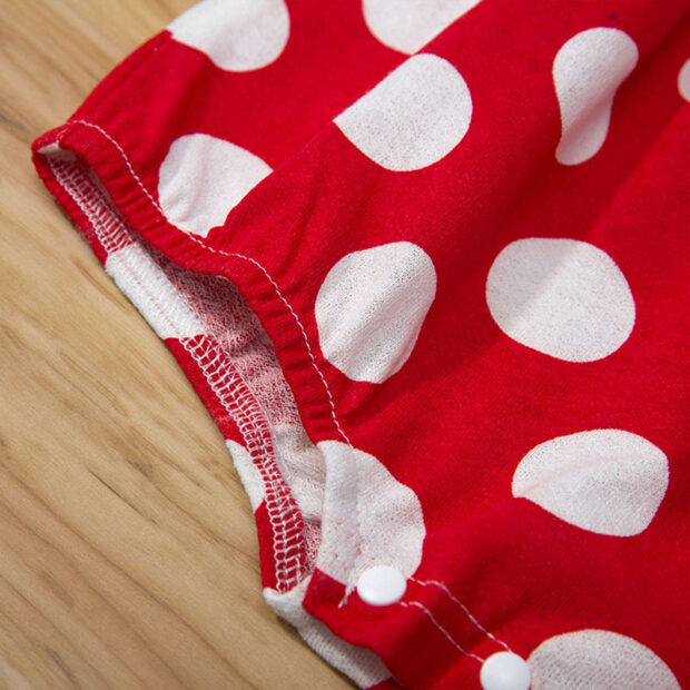 Sleeveless Dotted Pattern Suspender Romper with Matching Headband - Image 4