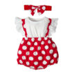 Dotted Pattern Suspender Romper with Headband