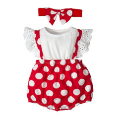 Dotted Pattern Suspender Romper with Headband