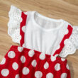 Dotted Pattern Suspender Romper with Headband