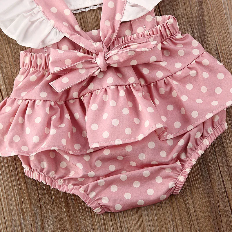 Dotted Suspender Romper Backless Sleeveless with Ribbon Headband - Image 5