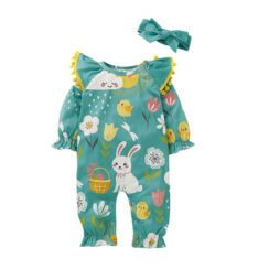 Baby Easter Rabbit Print Rpomer with Pom Pom