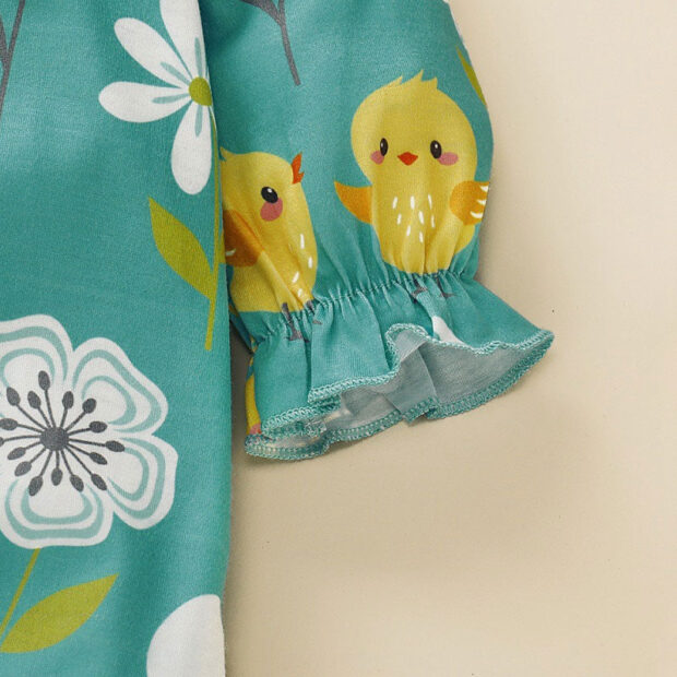 Easter Rabbit Print Romper Long Sleeve with Pom Pom & Ribbon Headband - Image 4