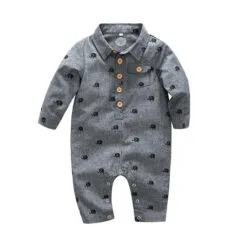 Baby Boy Long Sleeves Elephant Print Romper Jumpsuit