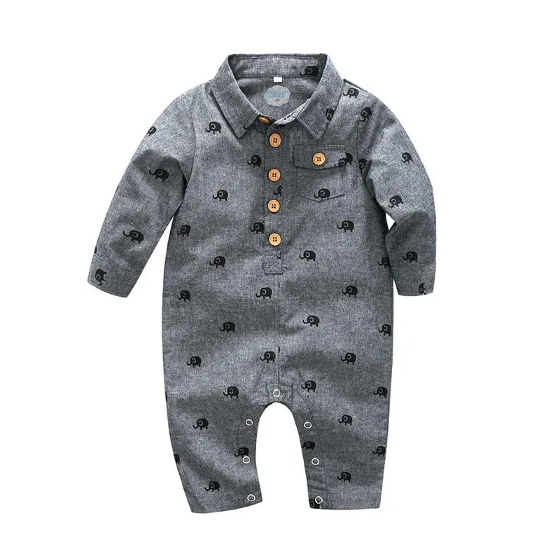 Baby Boy Long Sleeves Elephant Print Romper Jumpsuit