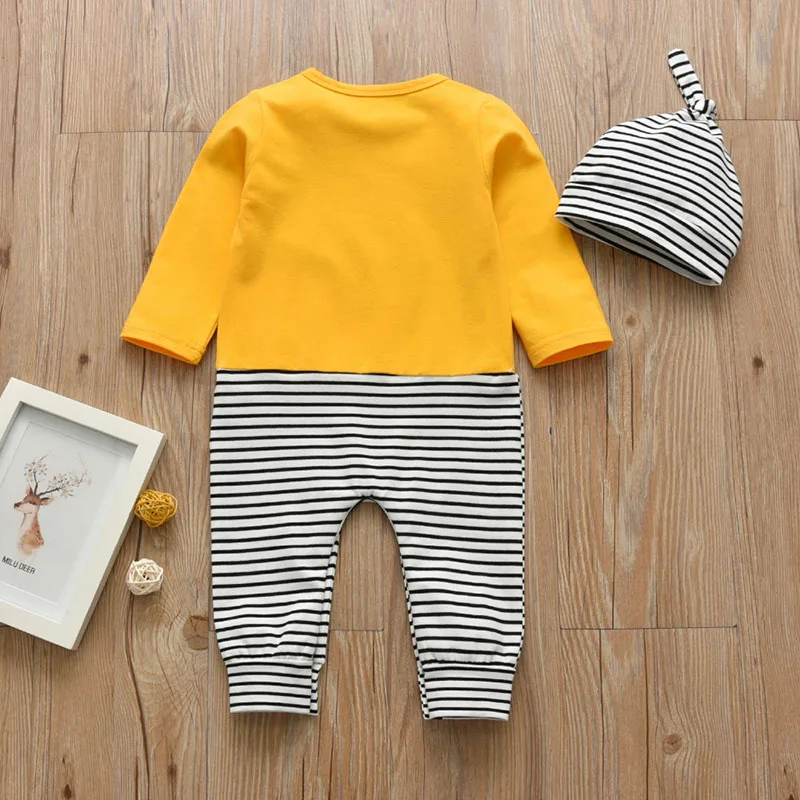 Baby Elephant Print Jumpsuit Long Sleeve Pajamas & Beanie Hat - Image 2