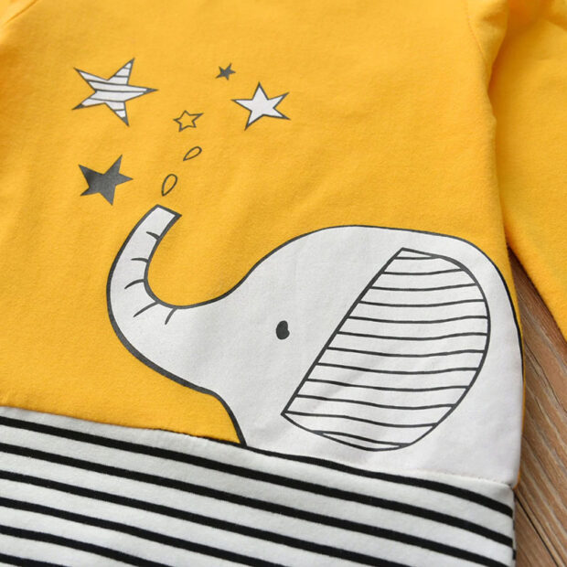 Baby Elephant Print Jumpsuit Long Sleeve Pajamas & Beanie Hat - Image 4