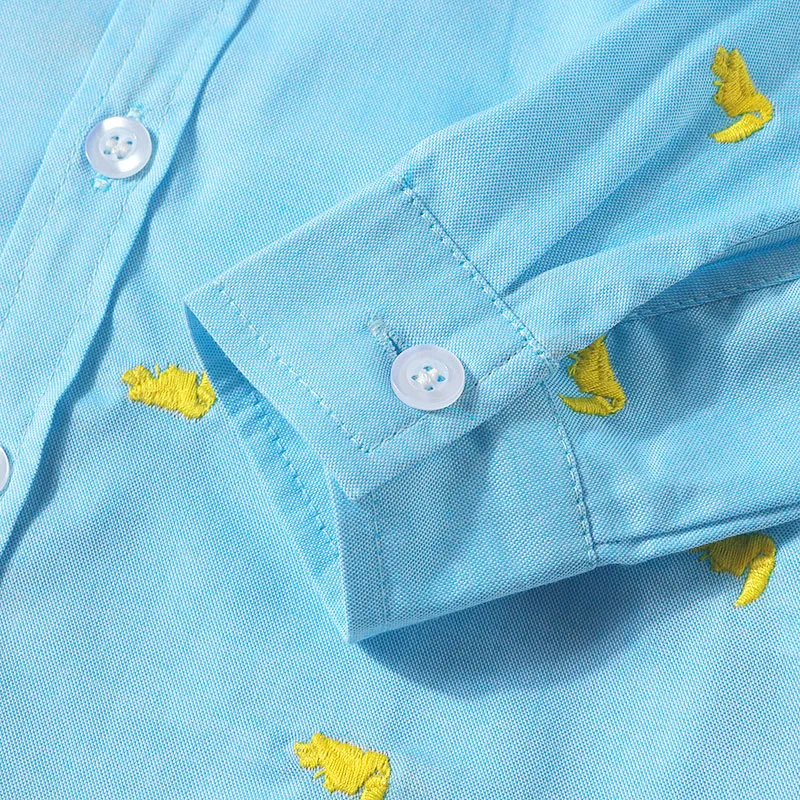 Baby Boy Embroidery Tucked Button Shirt, Elastic Pants 2 pcs Outfit - Image 4