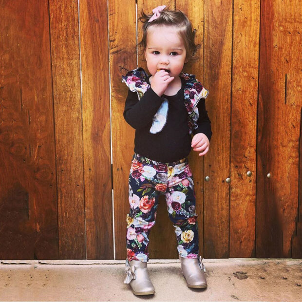 Baby Girl Floral Butterfly Shoulder Onesie, Pants, Ribbon Headband Long Sleeve 3 pcs Set - Image 8