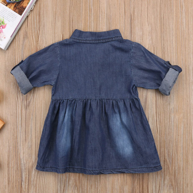 Button Up Faded Denim Dress Long Sleeve - Image 2