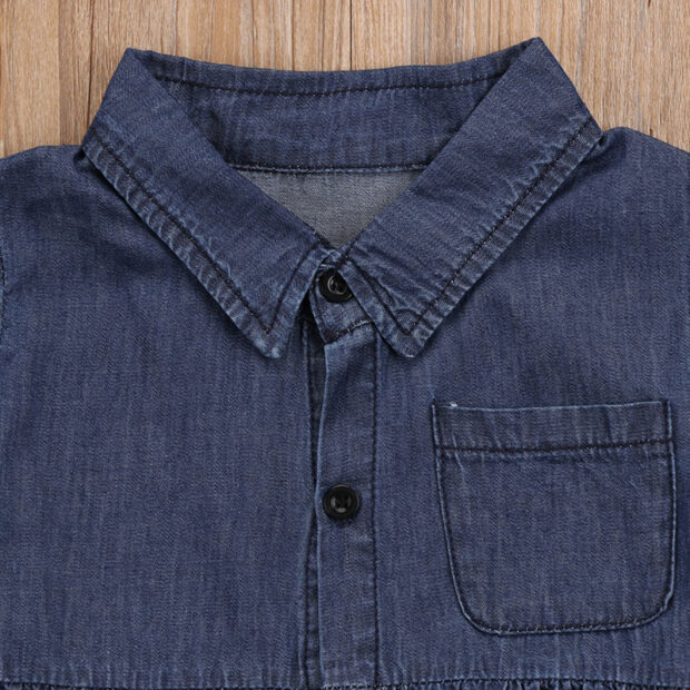 Button Up Faded Denim Dress Long Sleeve - Image 3