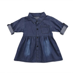 Button Up Faded Denim Dress Long Sleeve