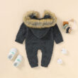 Baby Faux Fur Knitted Hoodie Romper Outerwear
