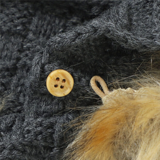 Faux Fur Knitted Hoodie Romper Long Sleeve Button Up - Image 4