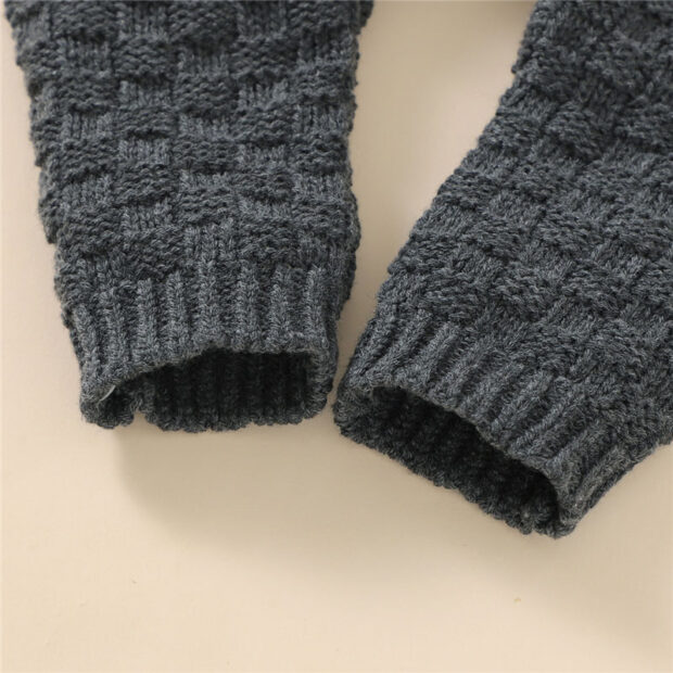 Faux Fur Knitted Hoodie Romper Long Sleeve Button Up - Image 6
