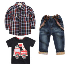 Toddler Fire Truck T-Shirt & Suspenders Jeans