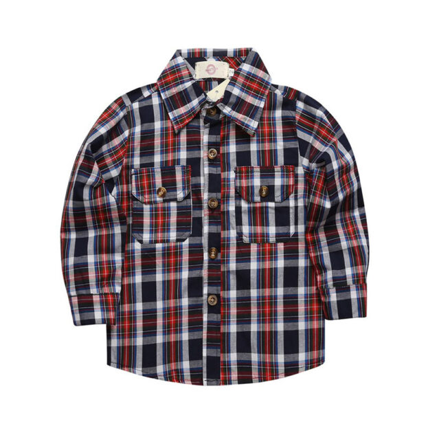 Toddler Boy Fire Truck Print T-Shirt, Checker Button Up Shirt & Suspenders Denim Jeans - Image 2
