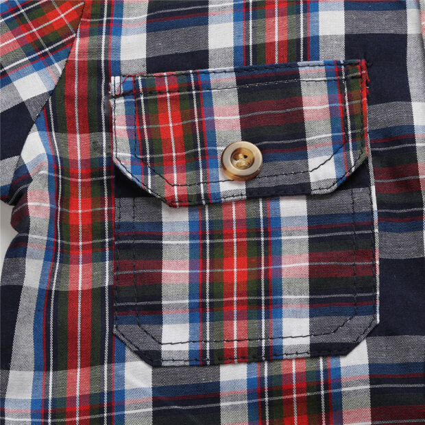 Toddler Boy Fire Truck Print T-Shirt, Checker Button Up Shirt & Suspenders Denim Jeans - Image 3