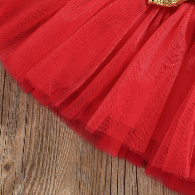 First Christmas Onesie in Glittered Print Long Sleeve & Tulle Skirt with Ribbon Headband - Image 6
