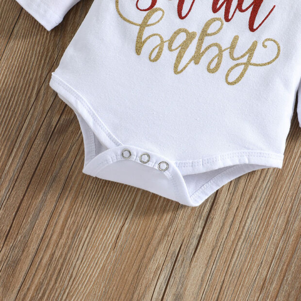 First Christmas Onesie in Glittered Print Long Sleeve & Tulle Skirt with Ribbon Headband - Image 4