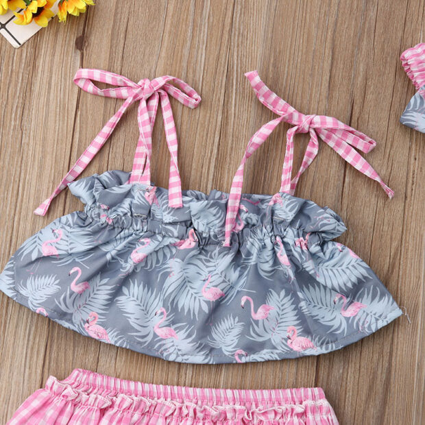 Baby Flamingo Pattern Off Shoulder Crop Top Outfit