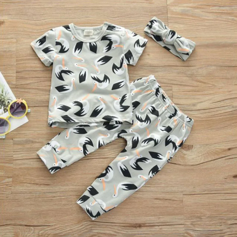 Baby Flamingo T-Shirt, Pants, Ribbon Tie Knot Headband for Boys & Girls - Image 2