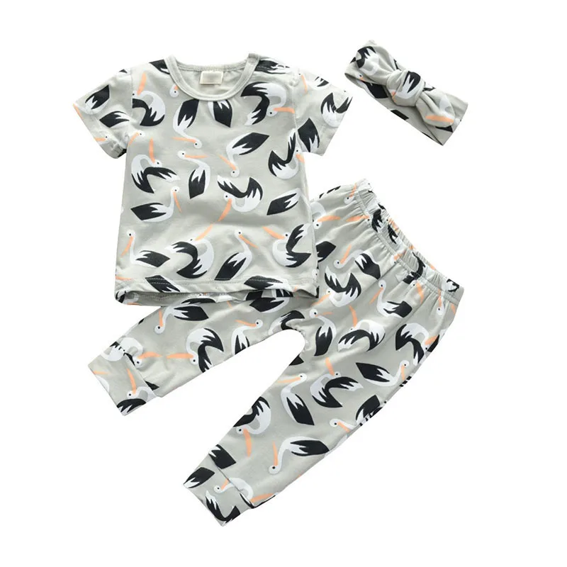 Baby Flamingo T-Shirt, Pants, Ribbon Tie Knot Headband for Boys & Girls