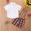 Baby Flannel Pattern Suspender Shorts & Bow Tie Shirt Outfit