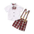 Baby Flannel Pattern Suspender Shorts & Bow Tie Shirt Outfit