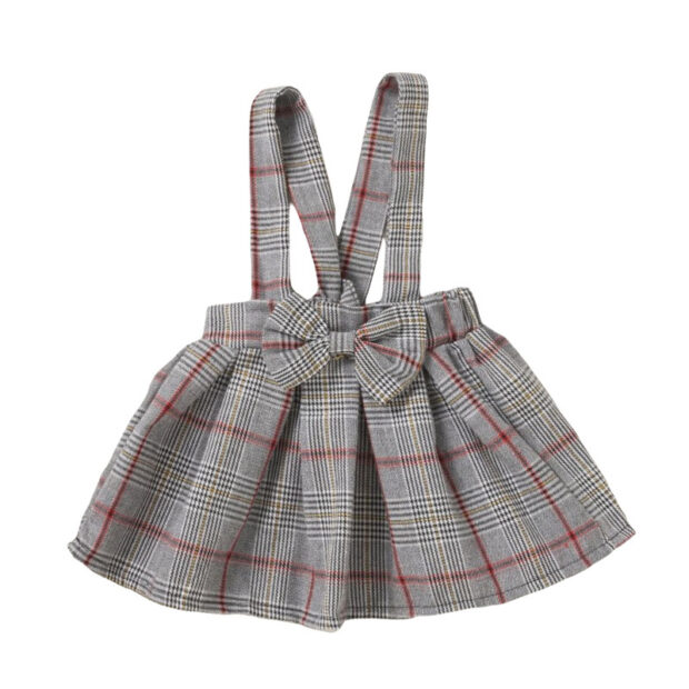 Flared Sleeve Lace Onesie & Plaid Suspender Skirt with Ribbon Headband - Image 5