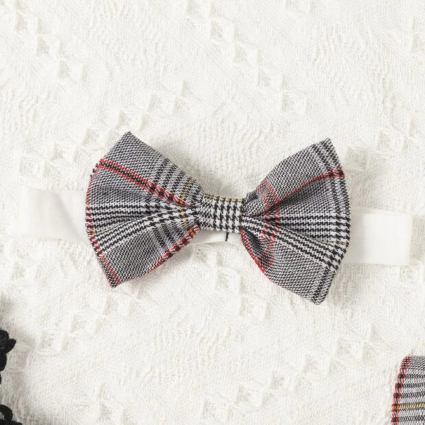 Flared Sleeve Lace Onesie & Plaid Suspender Skirt with Ribbon Headband - Image 7