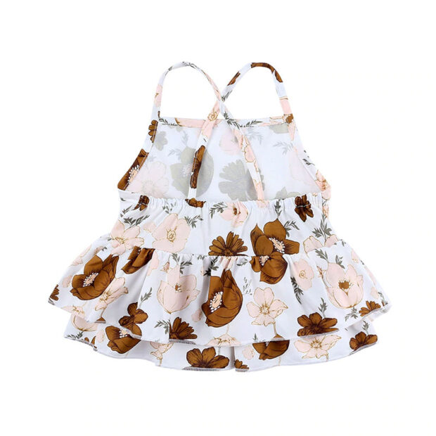 Floral Pattern Camisole Peplum Tank Top & Ribbed Ruffled Skirt for Girls - Image 2