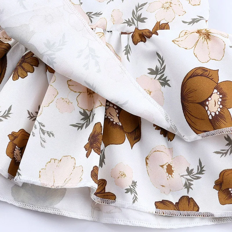 Floral Pattern Camisole Peplum Tank Top & Ribbed Ruffled Skirt for Girls - Image 3