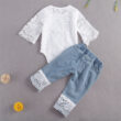 MyLoveHoney Baby Girl Crochet Romper Ripper Jeans Outfit