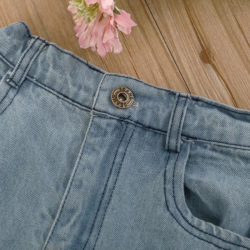 Floral Crocheted Top with Bell Sleeve & Ripped Beaded Denim Jeans Long Sleeve for Girls - Image 5