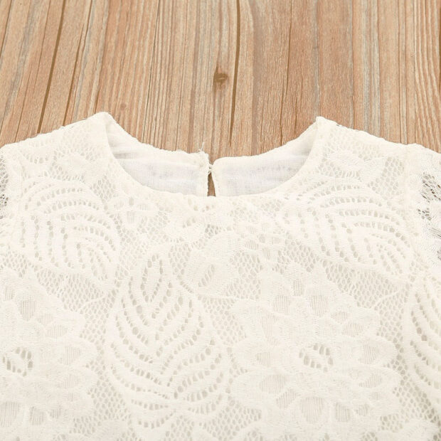Floral Crocheted Top with Bell Sleeve & Ripped Beaded Denim Jeans Long Sleeve for Girls - Image 3