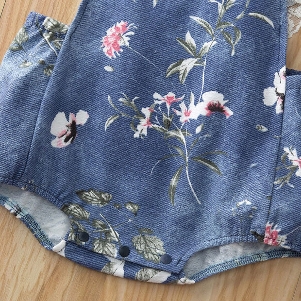 Baby Floral Pattern Denim Romper