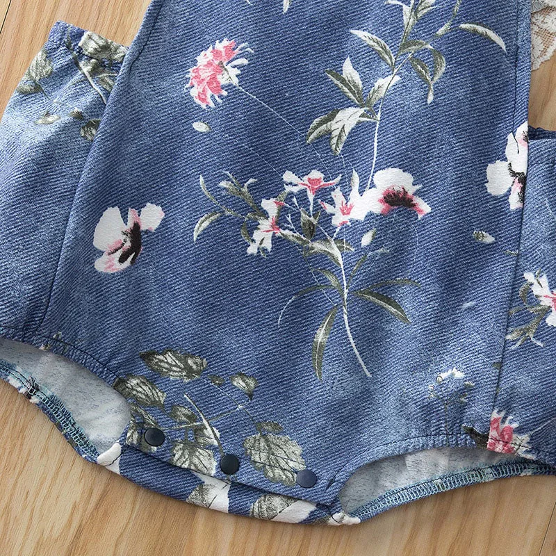 Baby Floral Pattern Denim Romper