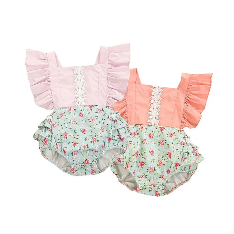 Floral Patchwork Bodice Romper Open Back Sleeveless for Girls