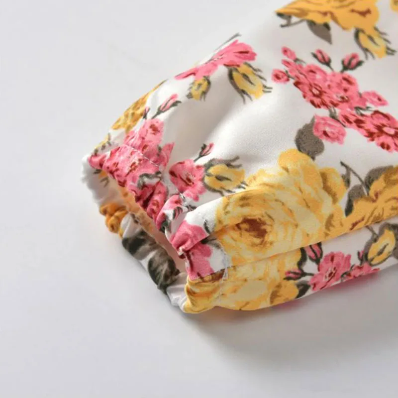 Long Sleeves Floral Pattern Lace Collar Bodysuit Suspenders Shorts - Image 5